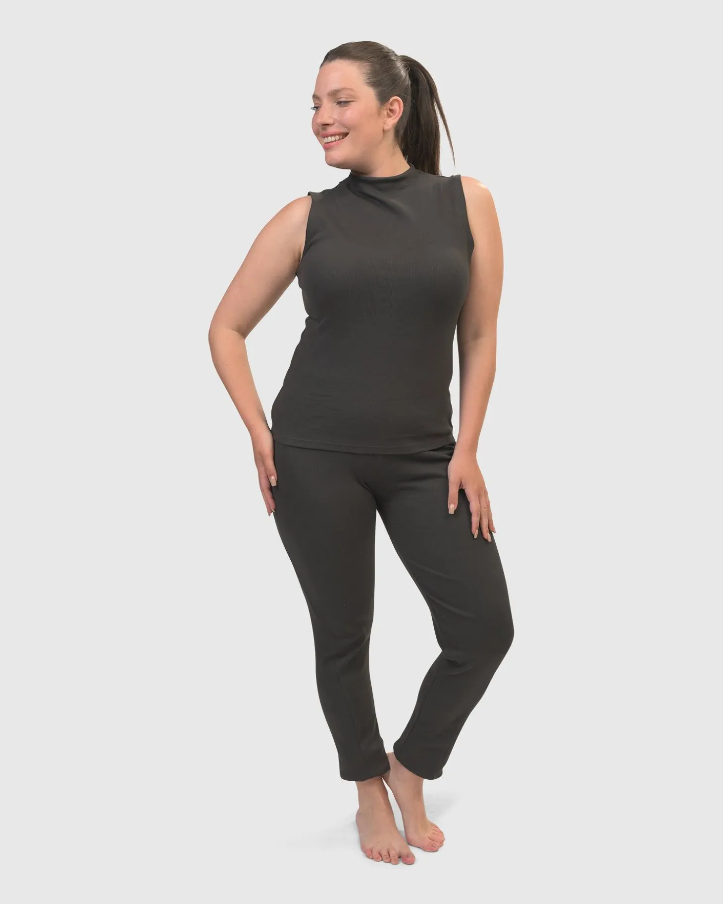 Women Alembika Asana High-Neck Top, Charcoal