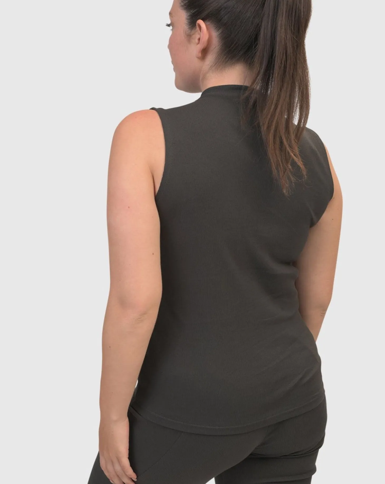 Women Alembika Asana High-Neck Top, Charcoal