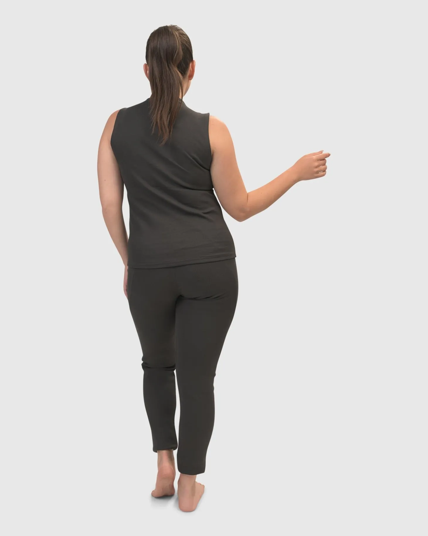 Women Alembika Asana High-Neck Top, Charcoal