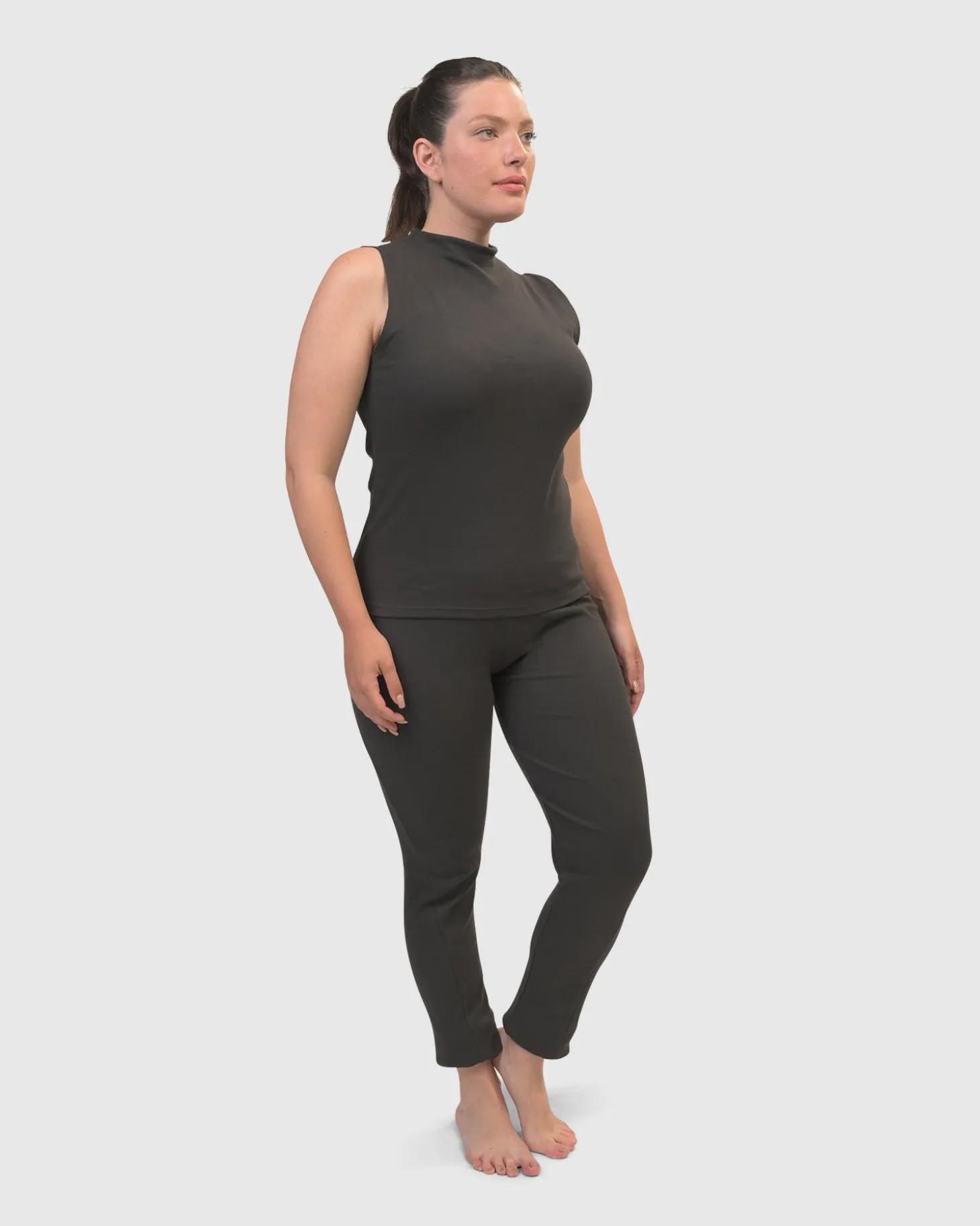 Women Alembika Asana High-Neck Top, Charcoal