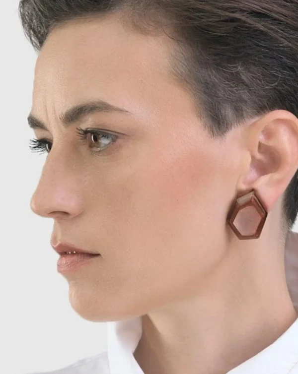 Women Alembika Cinnamon Faceted Clip Earrings, Brown