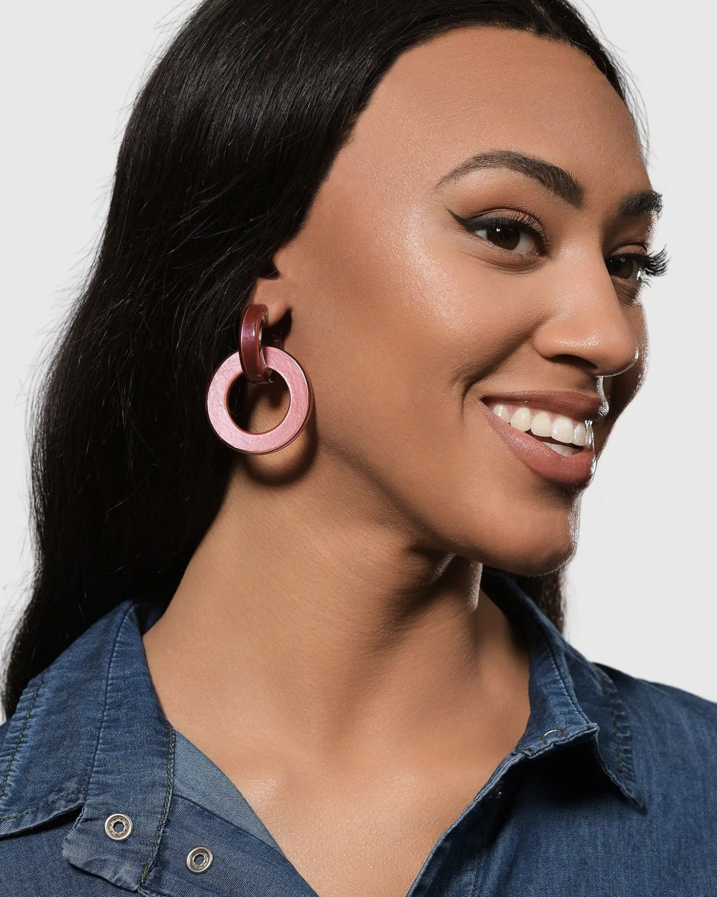 Women Alembika Circle Duet Earrings, Coral