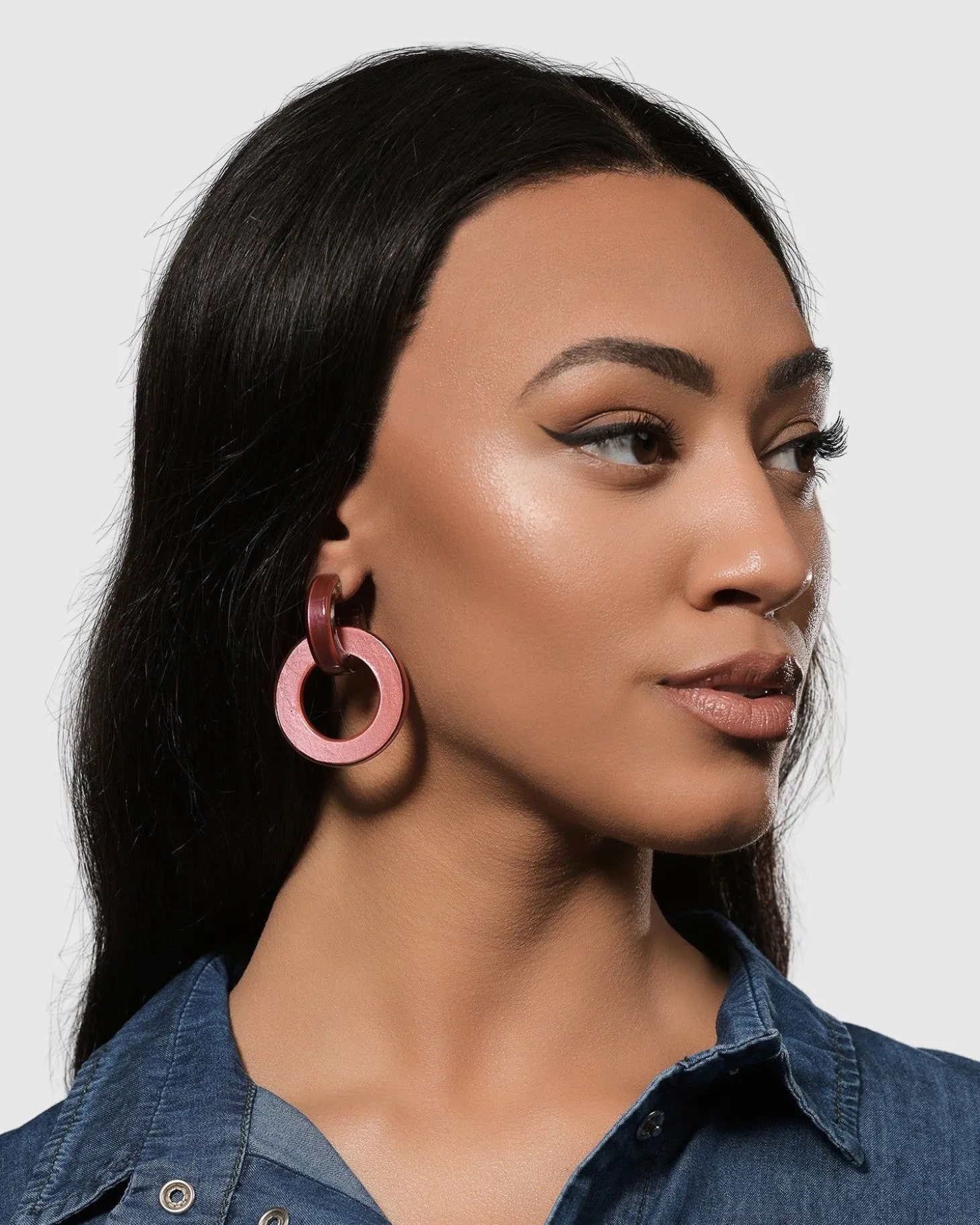 Women Alembika Circle Duet Earrings, Coral
