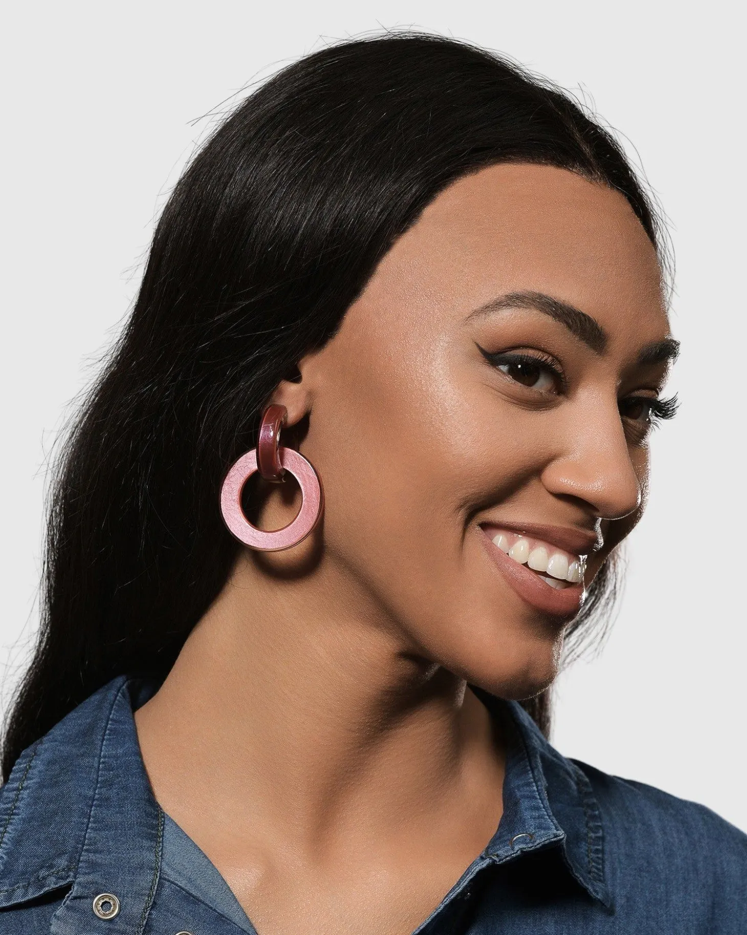 Women Alembika Circle Duet Earrings, Coral