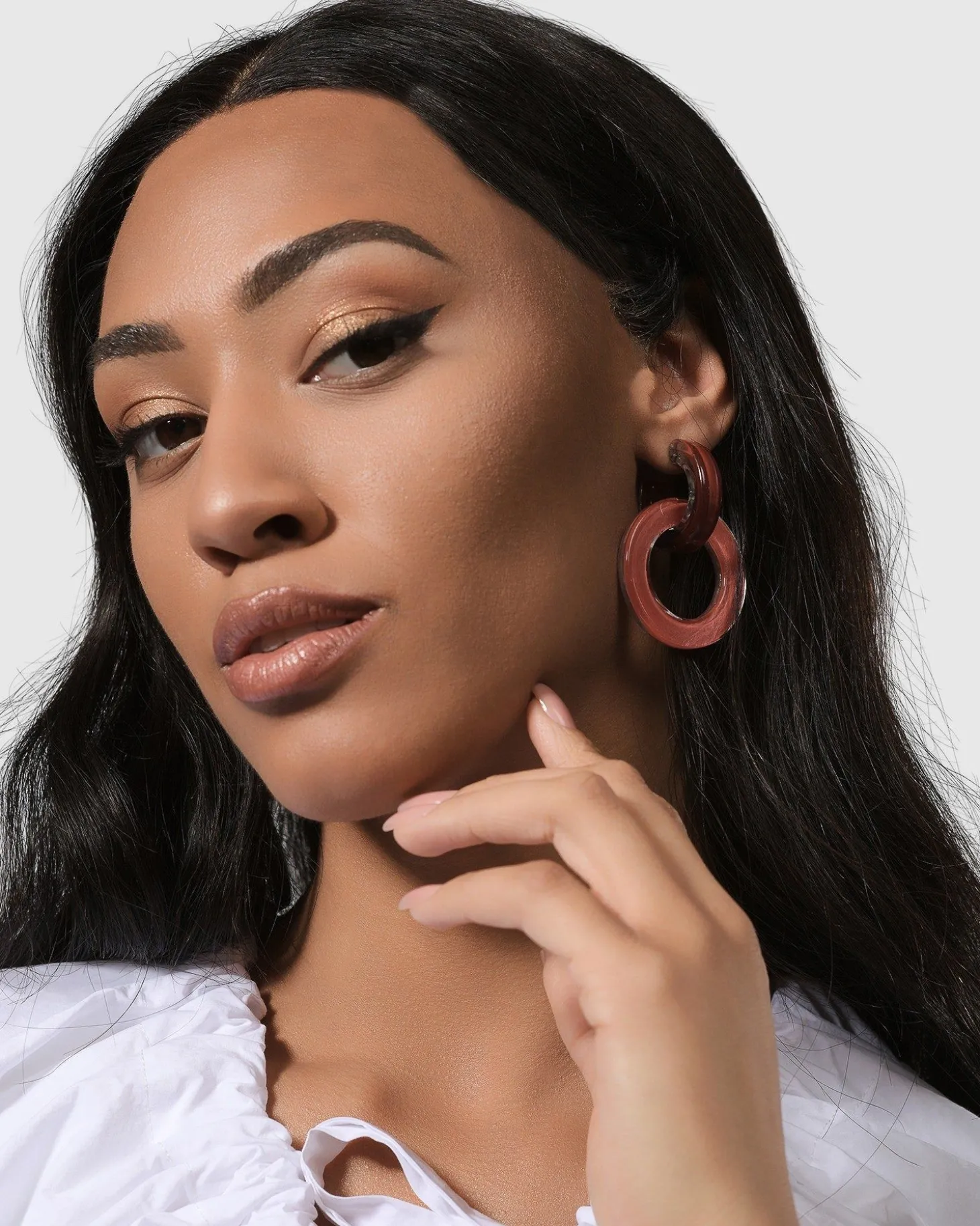 Women Alembika Circle Duet Earrings, Coral