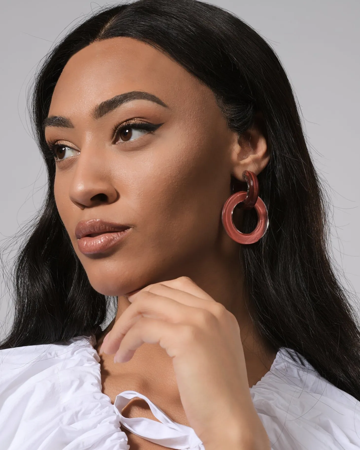 Women Alembika Circle Duet Earrings, Coral