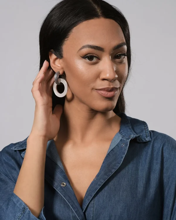 Women Alembika Circle Duet Earrings, Frost