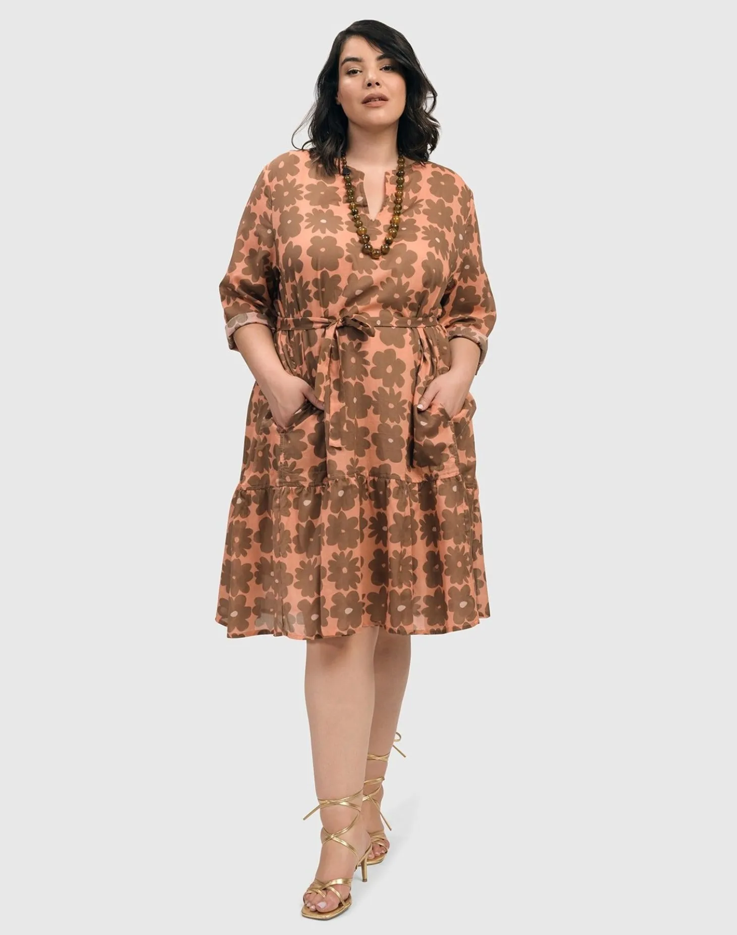 Women Alembika Dahlia Cotton Voile Swing Dress, Peach/Earth