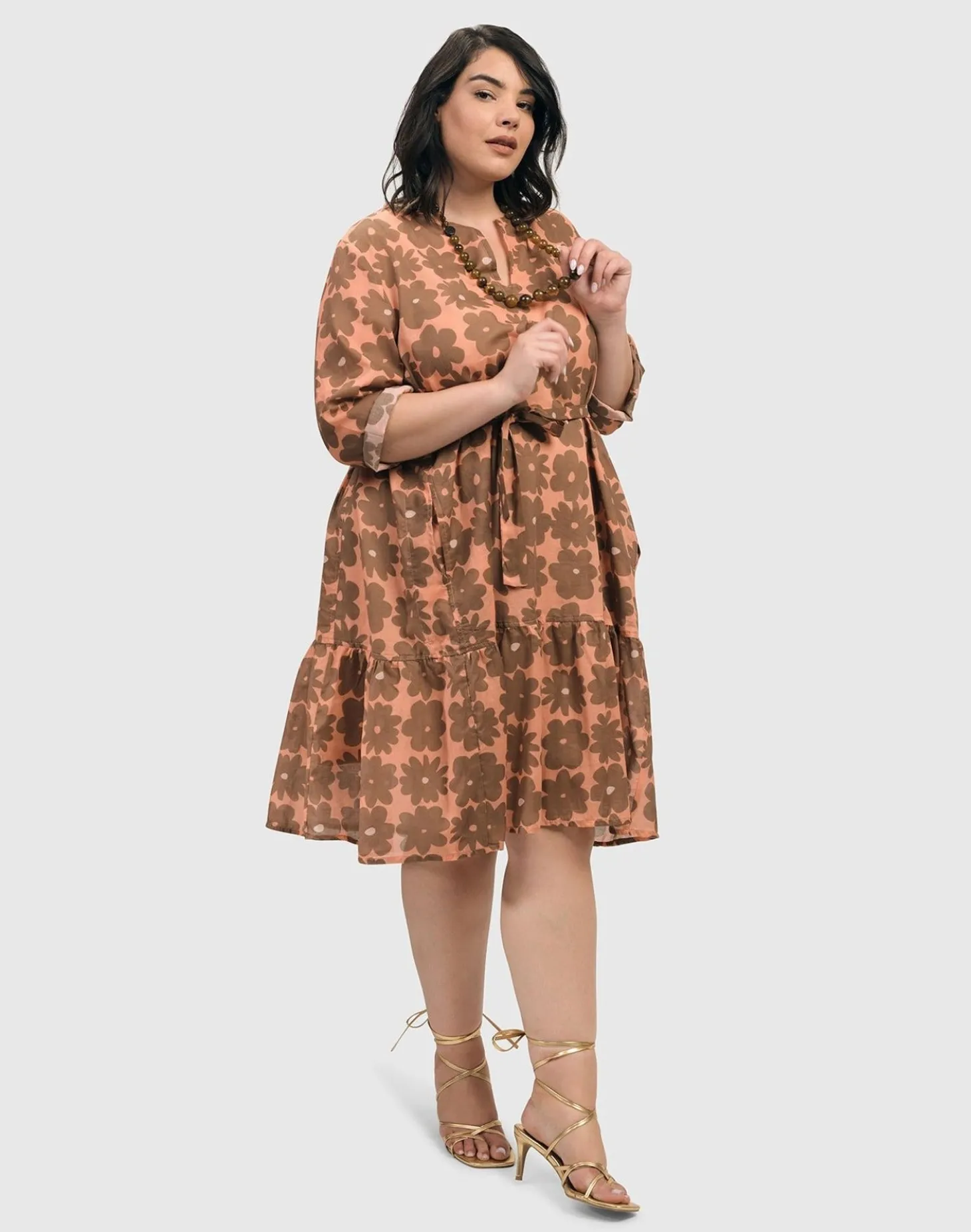 Women Alembika Dahlia Cotton Voile Swing Dress, Peach/Earth