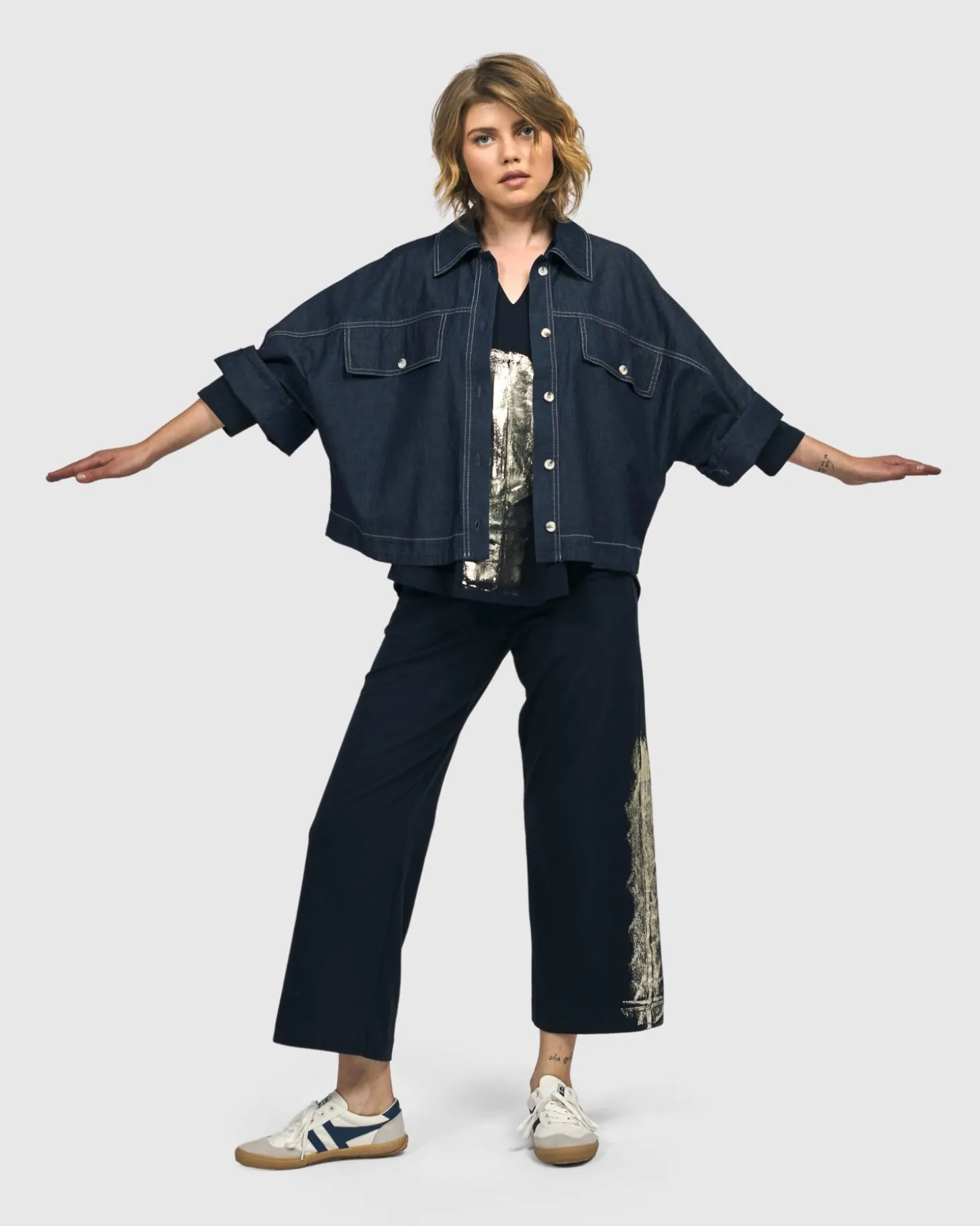 Women Alembika Dallas Cropped Shirt Jacket, Denim