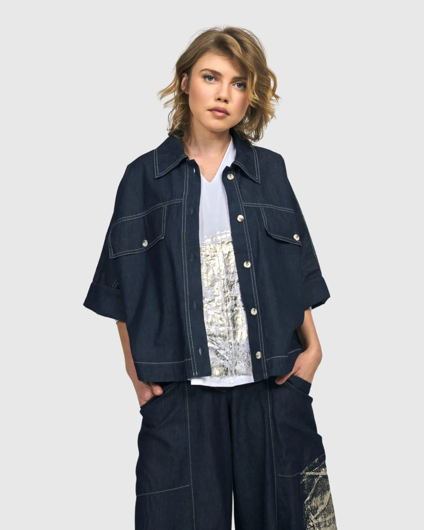 Women Alembika Dallas Cropped Shirt Jacket, Denim