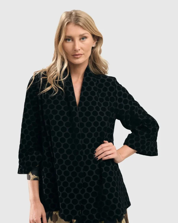 Women Alembika Dot Flocked Swing Jacket, Black