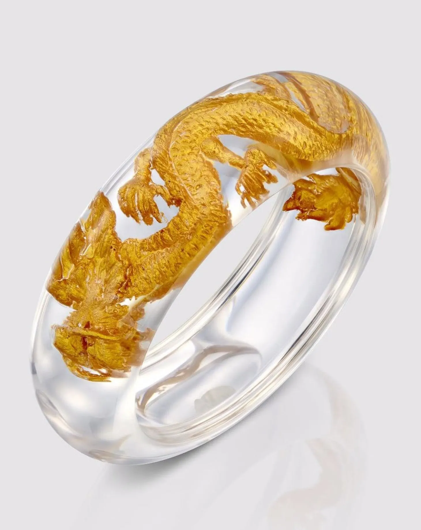 Women Alembika Dragon Inlay Bangle Bracelet, Gold