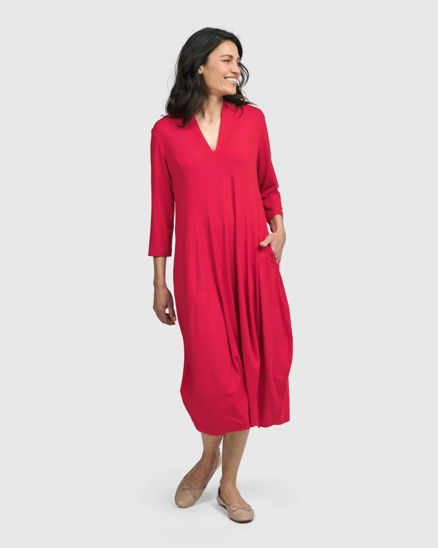 Women Alembika Essential Cocoon Dress, Red Rose