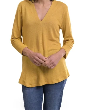 Women Alembika Essential Linen V-Neck Top, Yellow