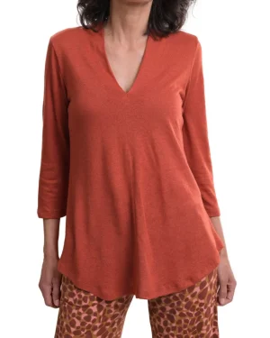 Women Alembika Essential Linen V-Neck Top, Orange