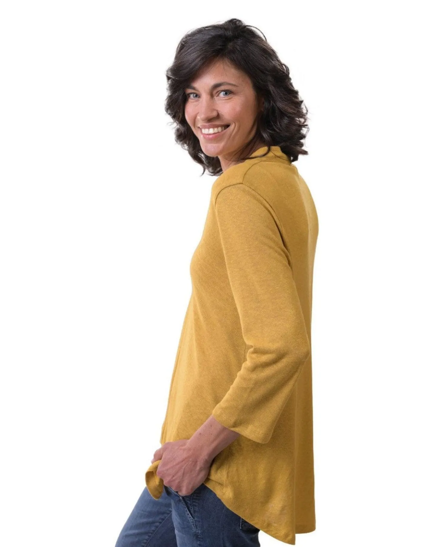 Women Alembika Essential Linen V-Neck Top, Yellow