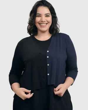 Women Alembika Essential 2-Tone Crop Cardigan, Navy
