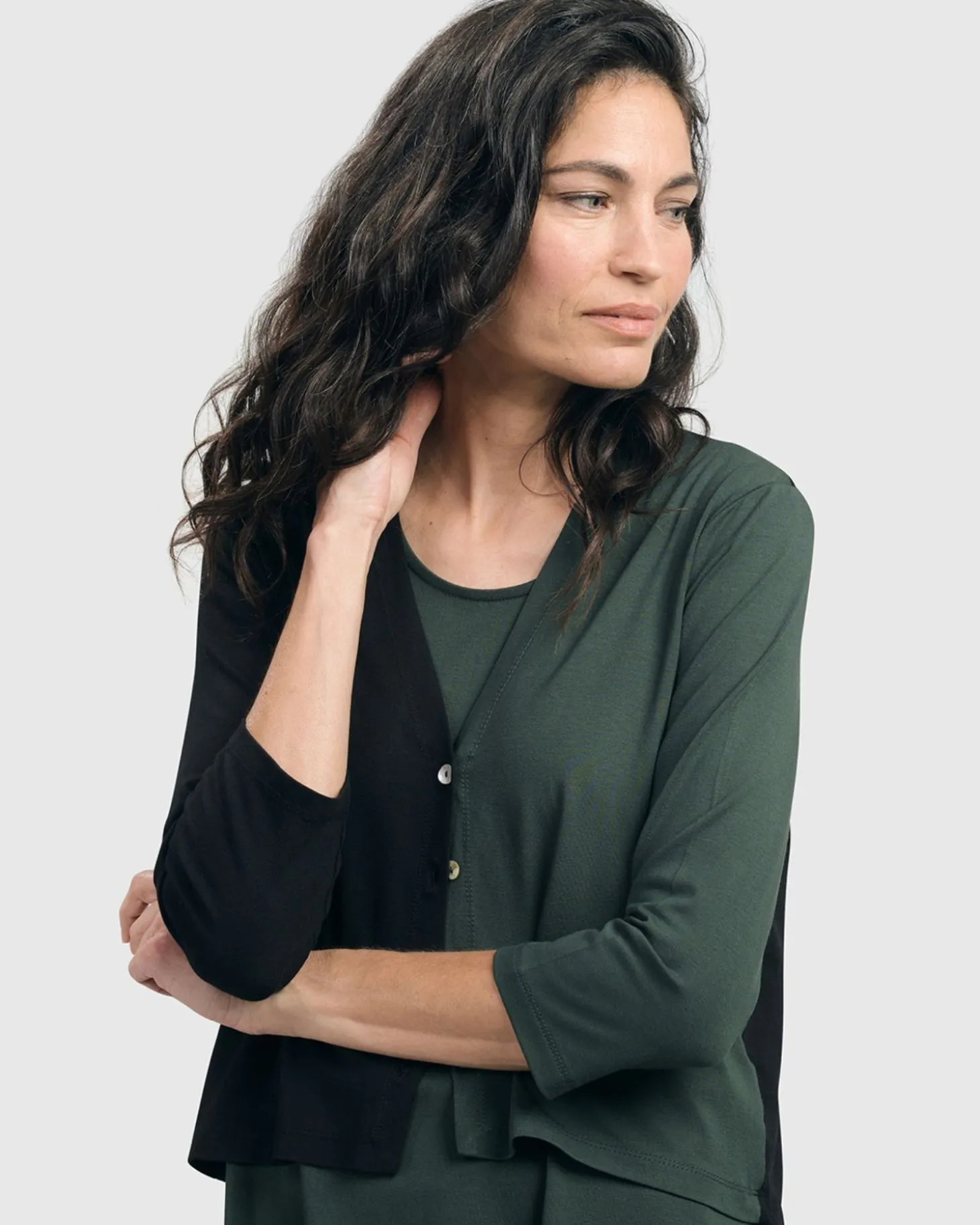 Women Alembika Essential 2-Tone Crop Cardigan, Green