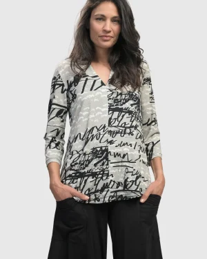 Women Alembika Flirty Signature V Neck Top, Script