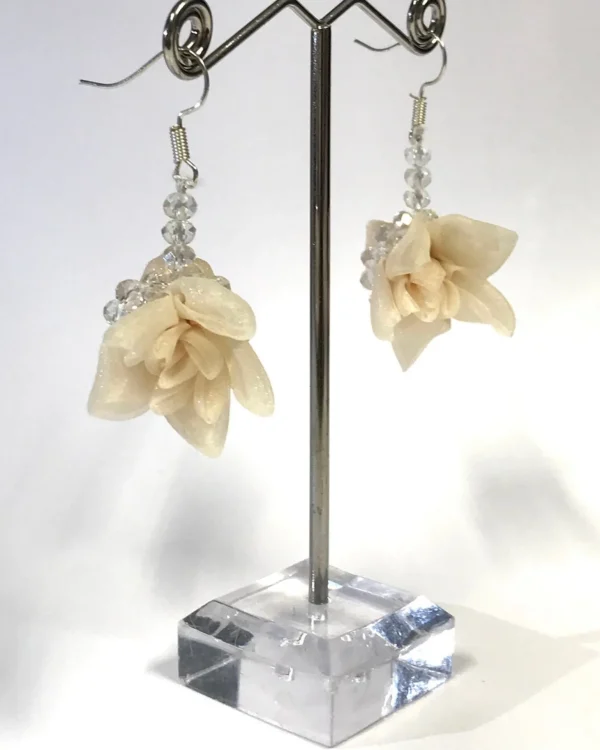 Women Alembika Flower & Crystal Earrings, Nude