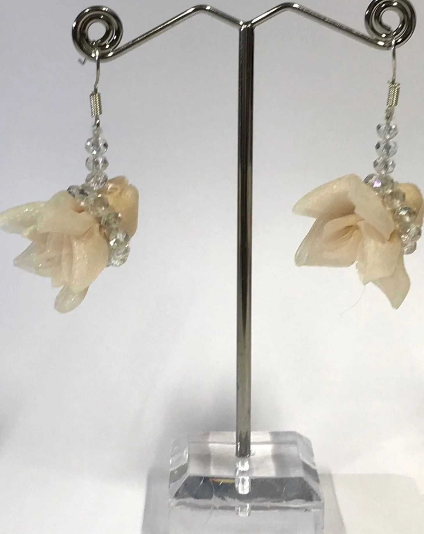 Women Alembika Flower & Crystal Earrings, Nude