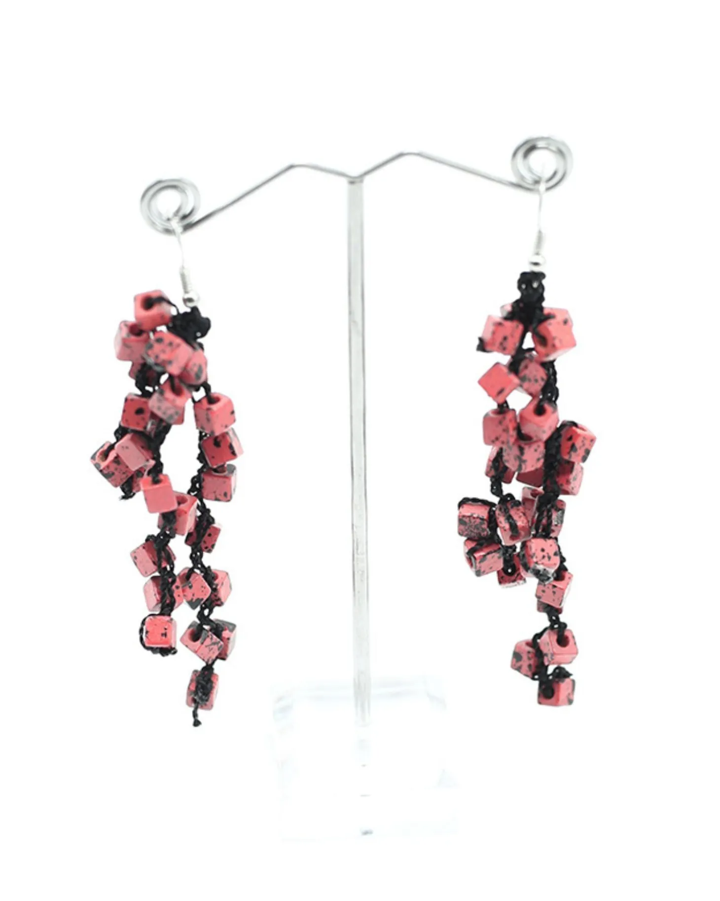 Women Alembika Iris Pashmina Tassel Earrings, Pink/Black