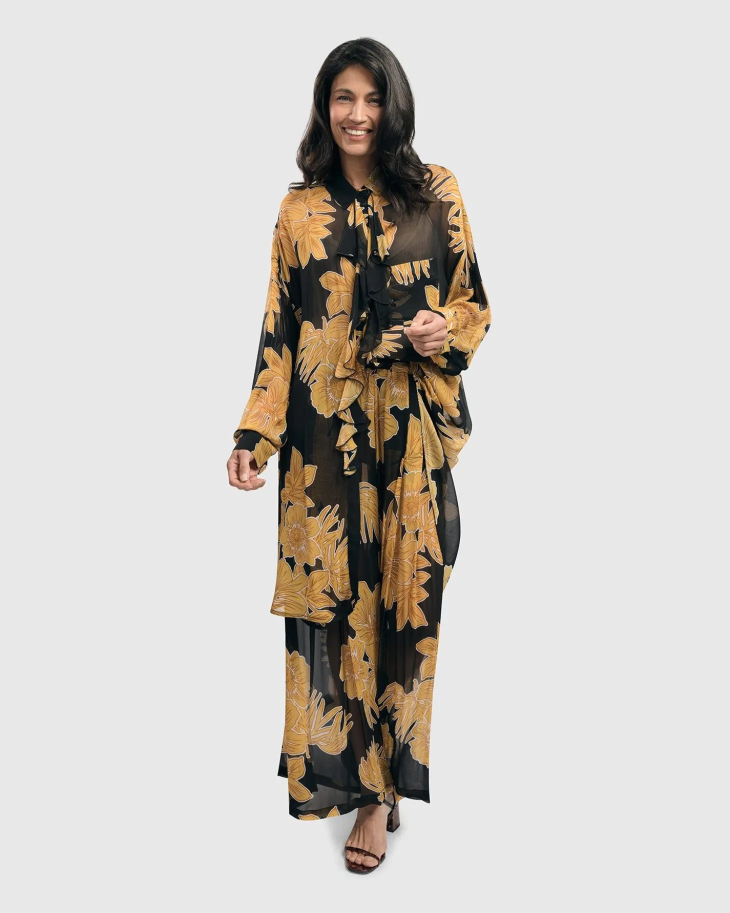 Women Alembika Kauai Chiffon Palazzo Pants, Gold