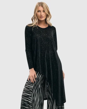Women Alembika Leo Flocked Velvet Hi-Lo Tunic Top, Black