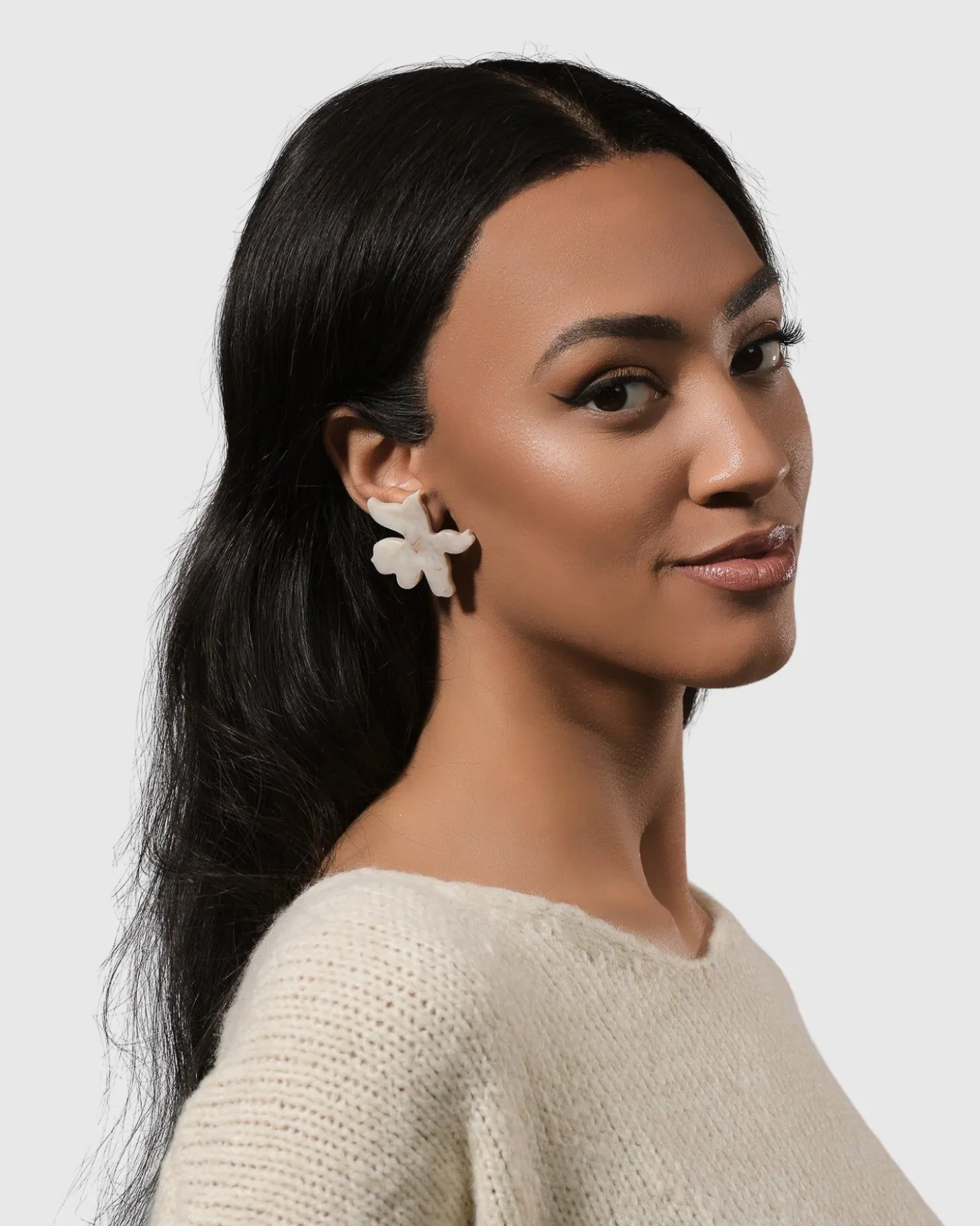 Women Alembika Lotus Clip Earrings, Oat