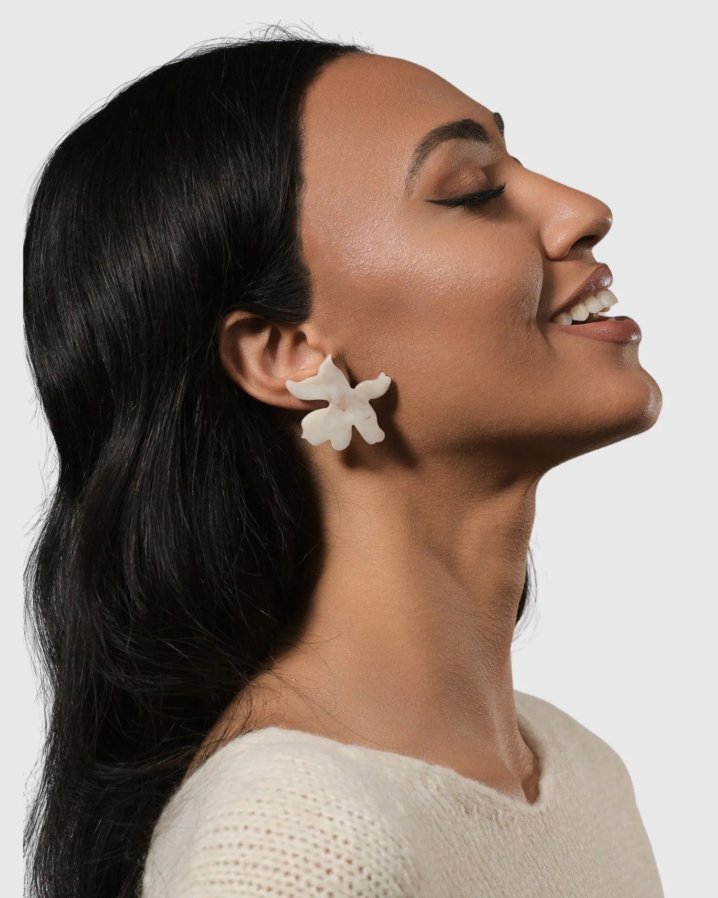 Women Alembika Lotus Clip Earrings, Oat