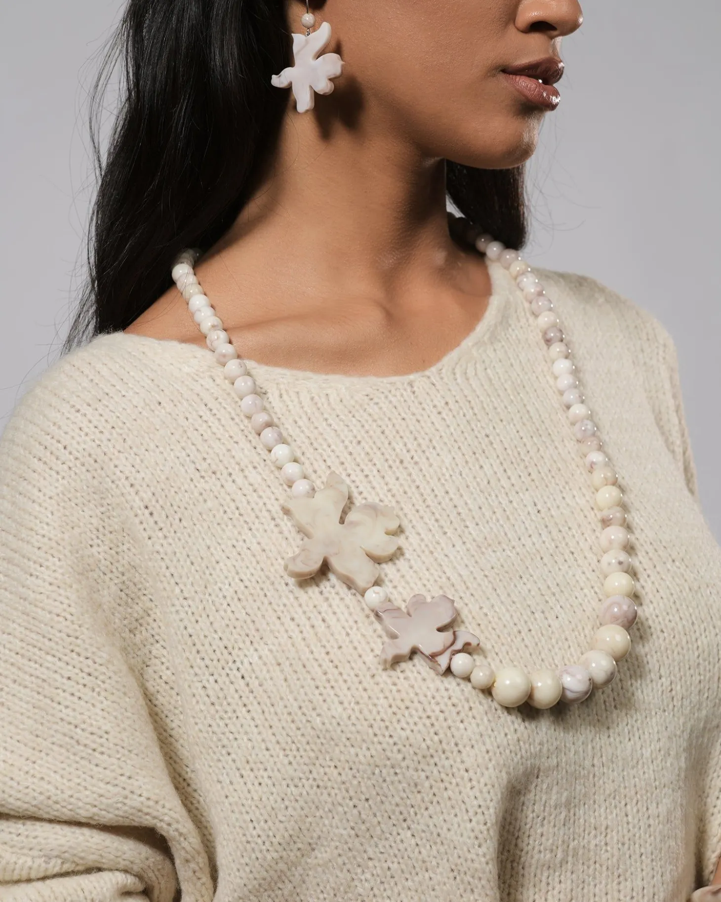 Women Alembika Lotus Hook & Bead Earrings, Oat