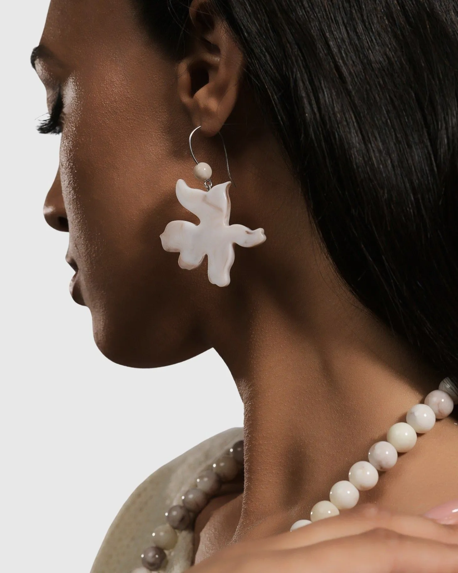 Women Alembika Lotus Hook & Bead Earrings, Oat