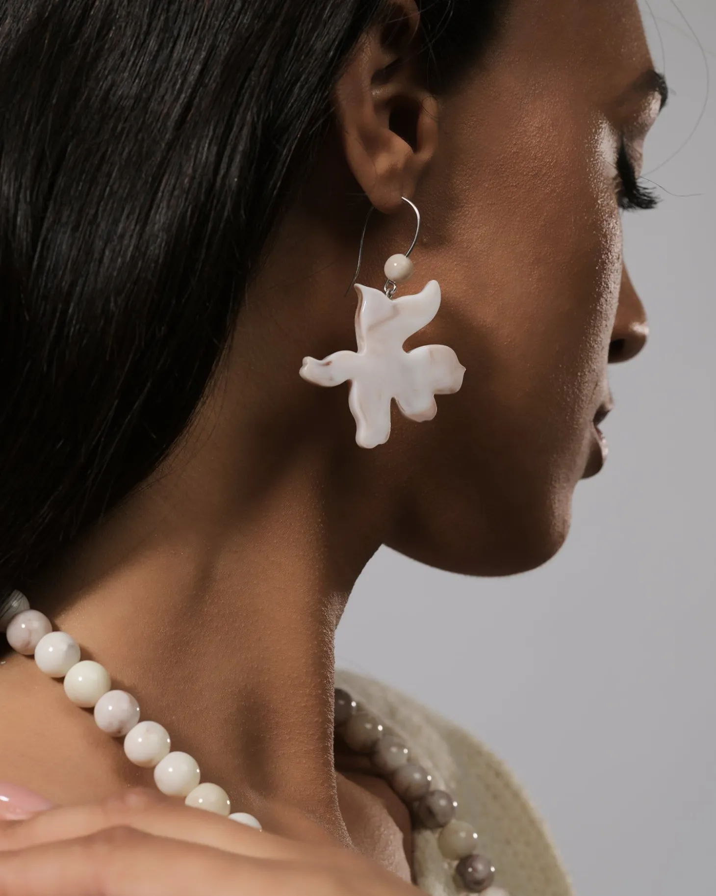 Women Alembika Lotus Hook & Bead Earrings, Oat