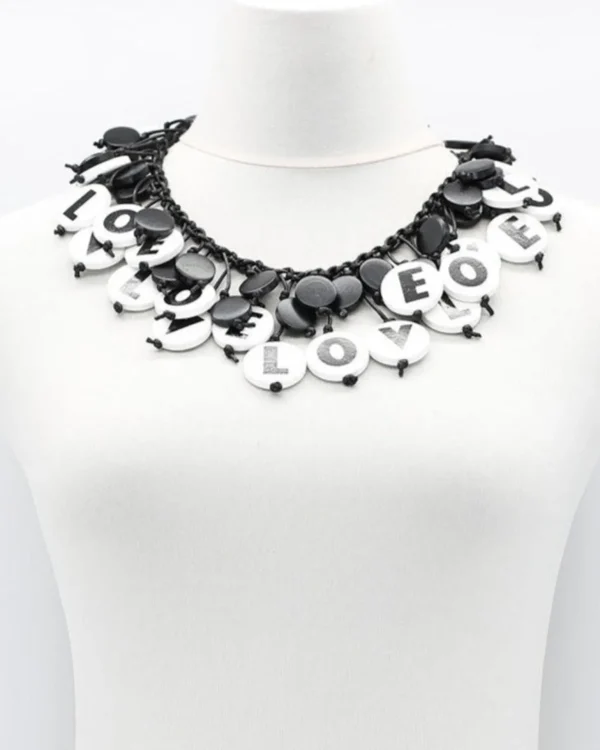 Women Alembika Love Coin Cape Necklace, White/Black