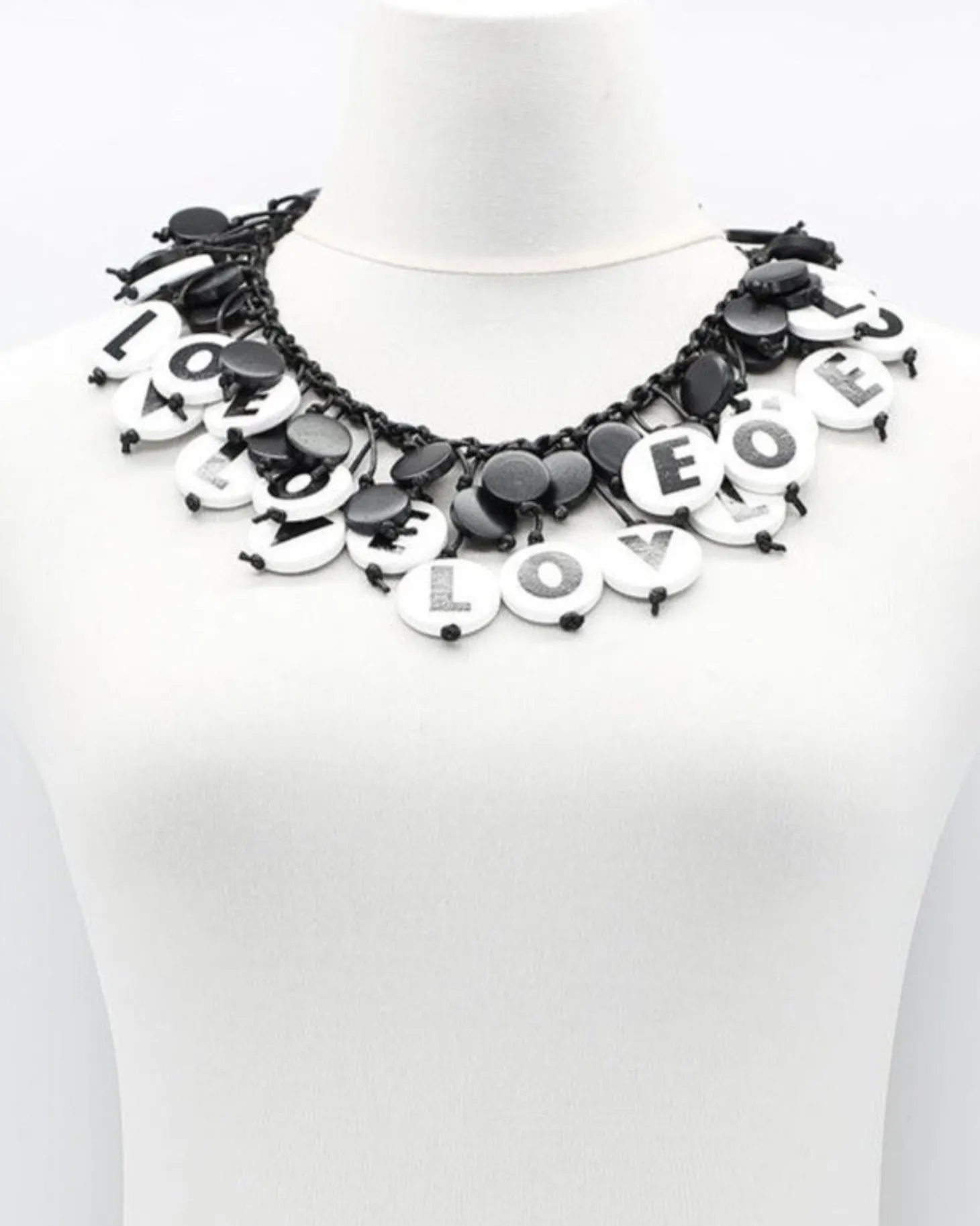 Women Alembika Love Coin Cape Necklace, White/Black