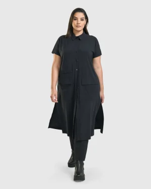 Women Alembika Matrix Short Sleeve Duster, Black