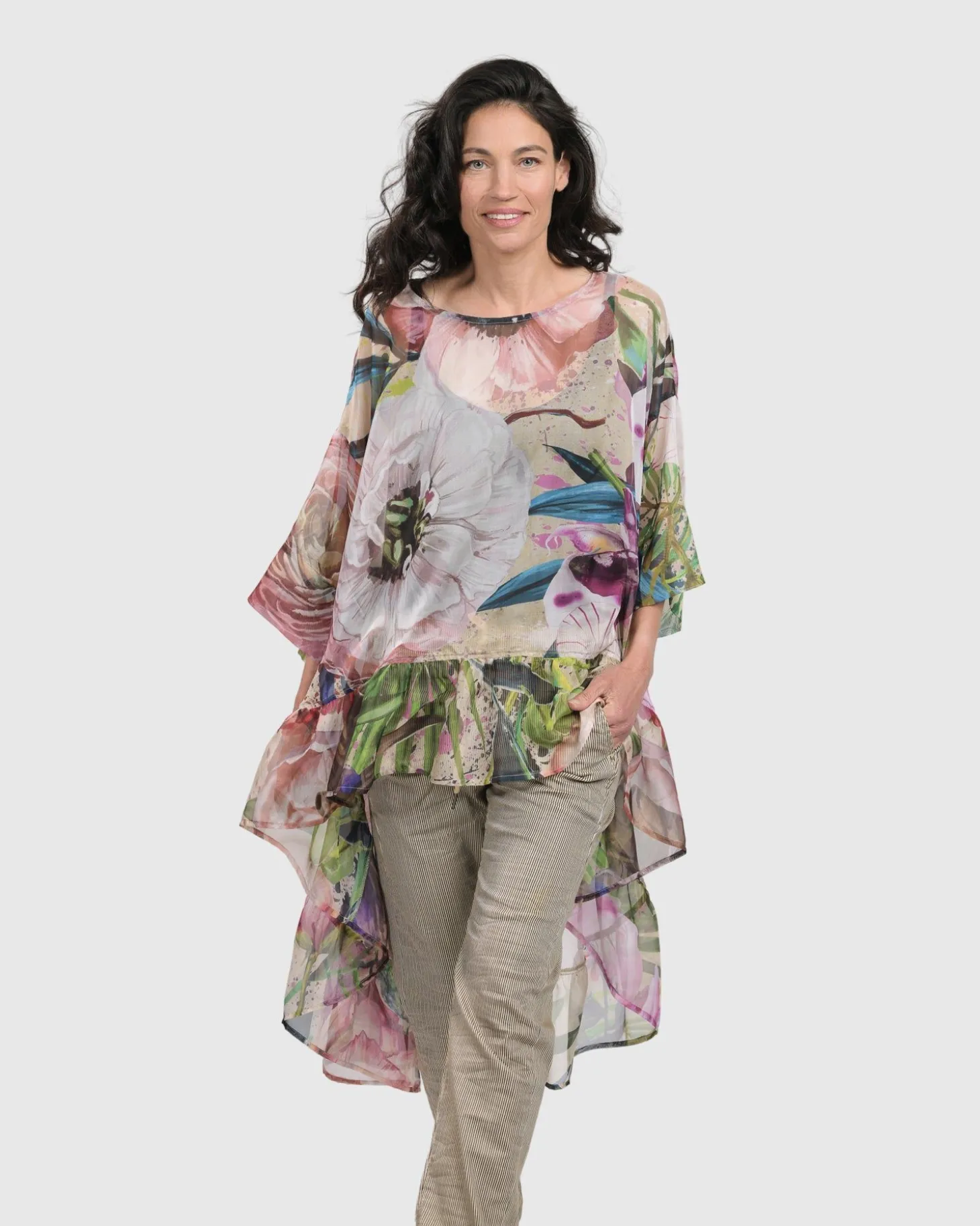 Women Alembika Moonflower Hi Lo Tunic Top, Bouquet