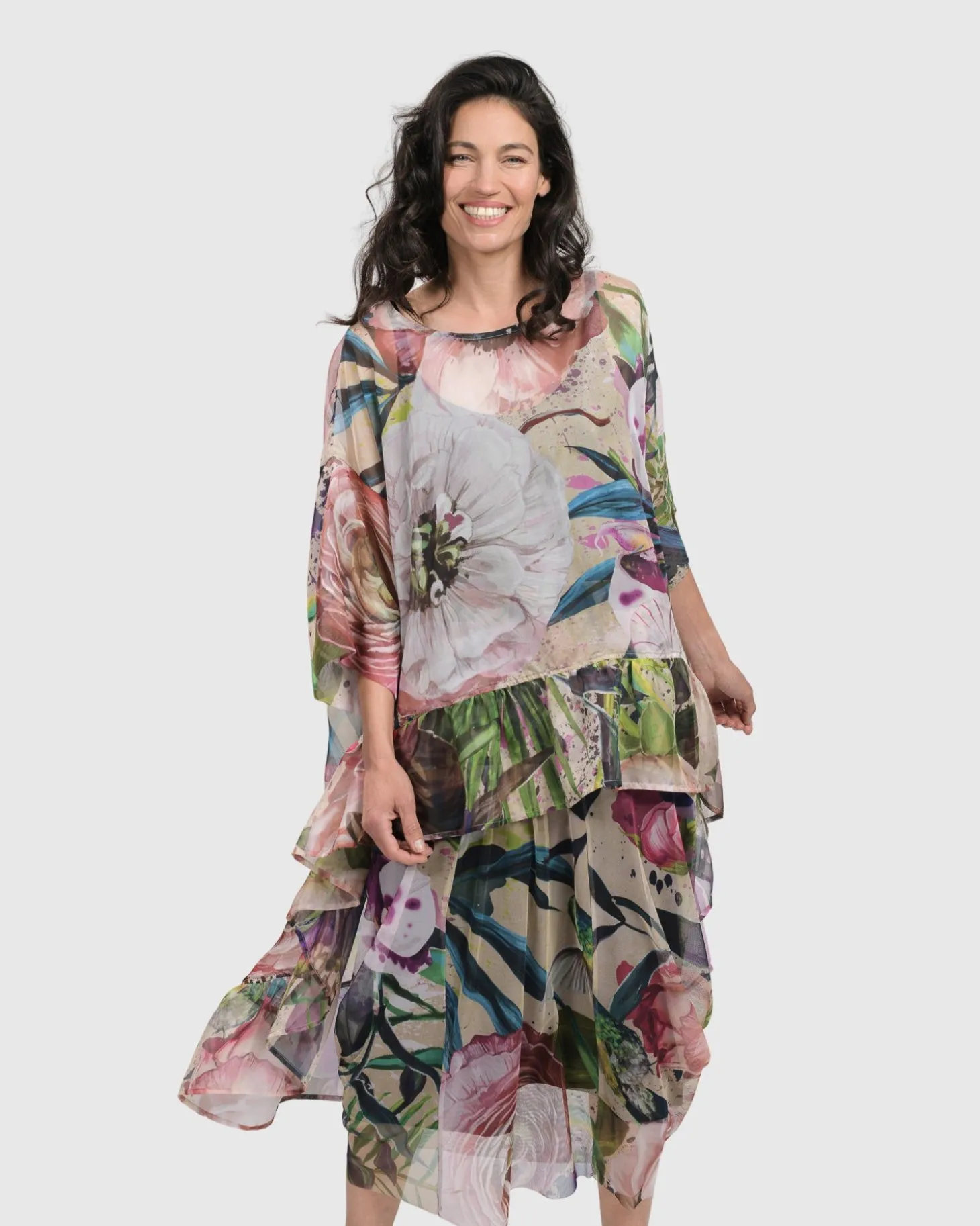 Women Alembika Moonflower Hi Lo Tunic Top, Bouquet