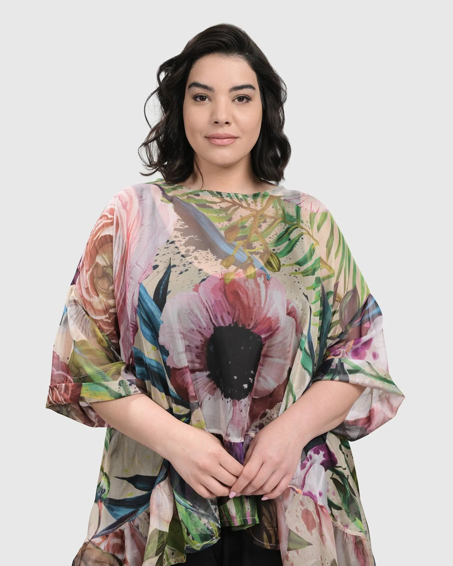 Women Alembika Moonflower Hi Lo Tunic Top, Bouquet