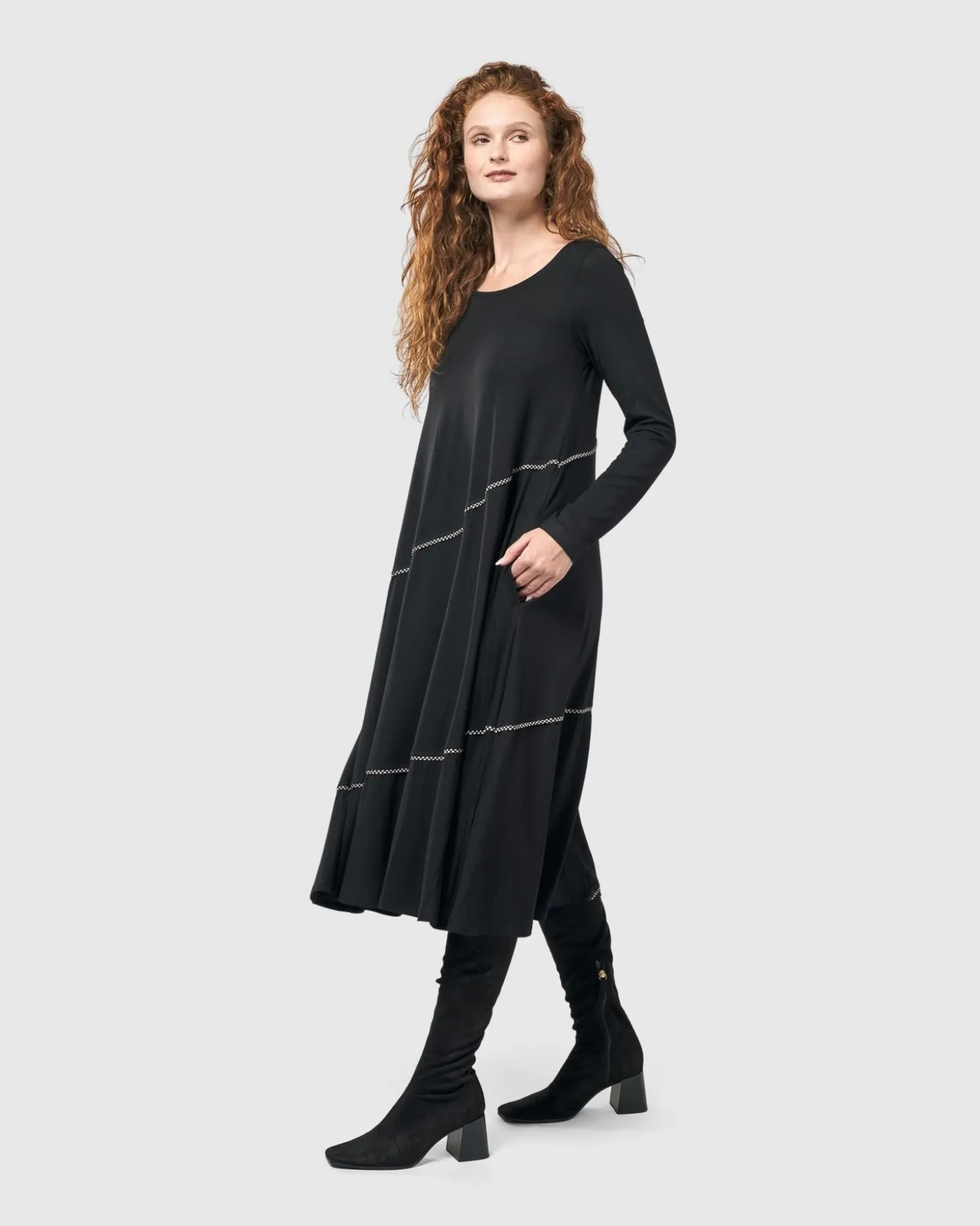 Women Alembika Nightingale Pullover Midi Dress, Black