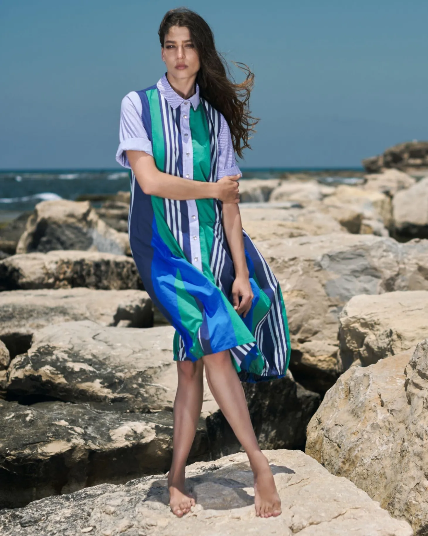 Women Alembika Ocean Stripe Wonderful Dress, Marine