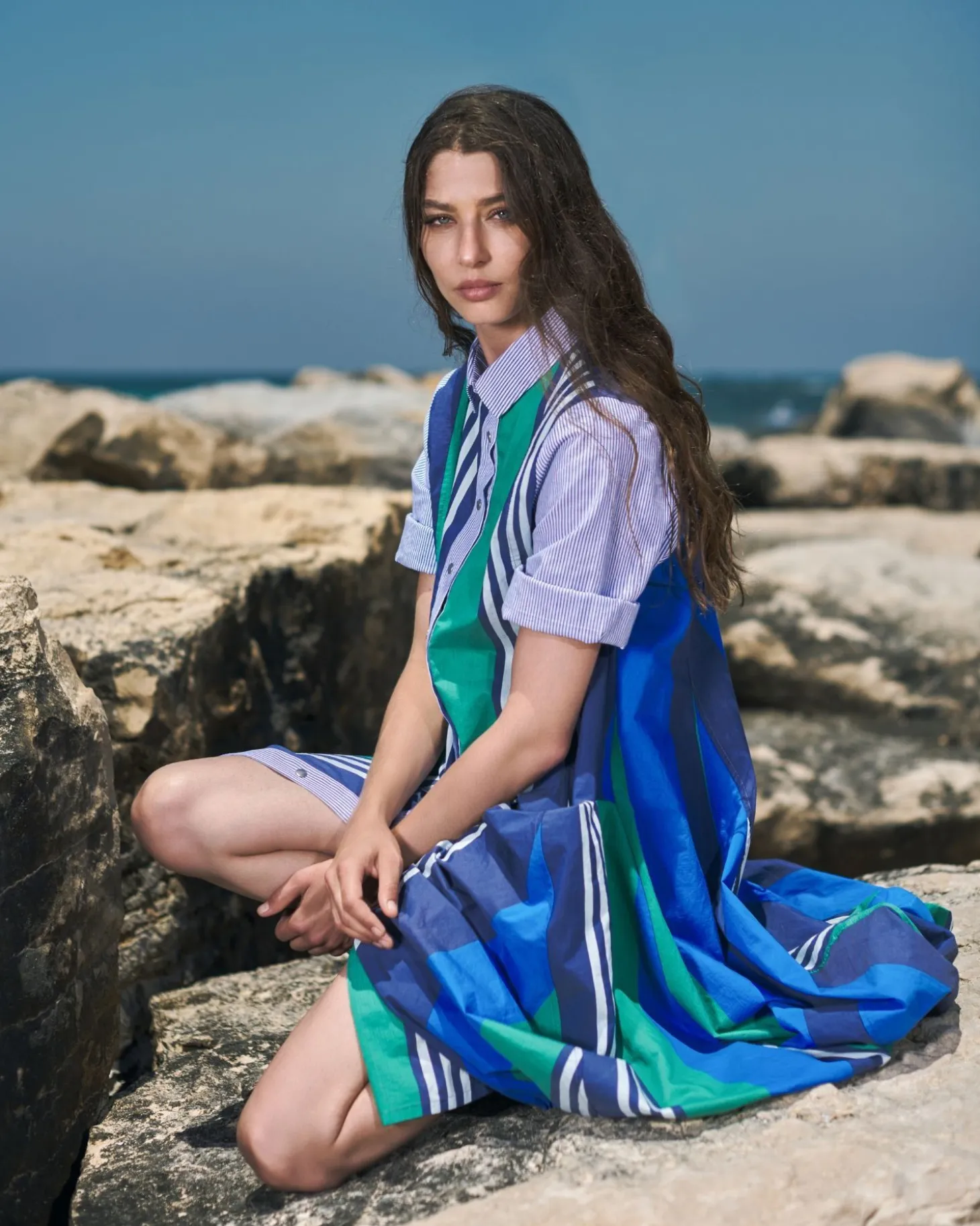 Women Alembika Ocean Stripe Wonderful Dress, Marine