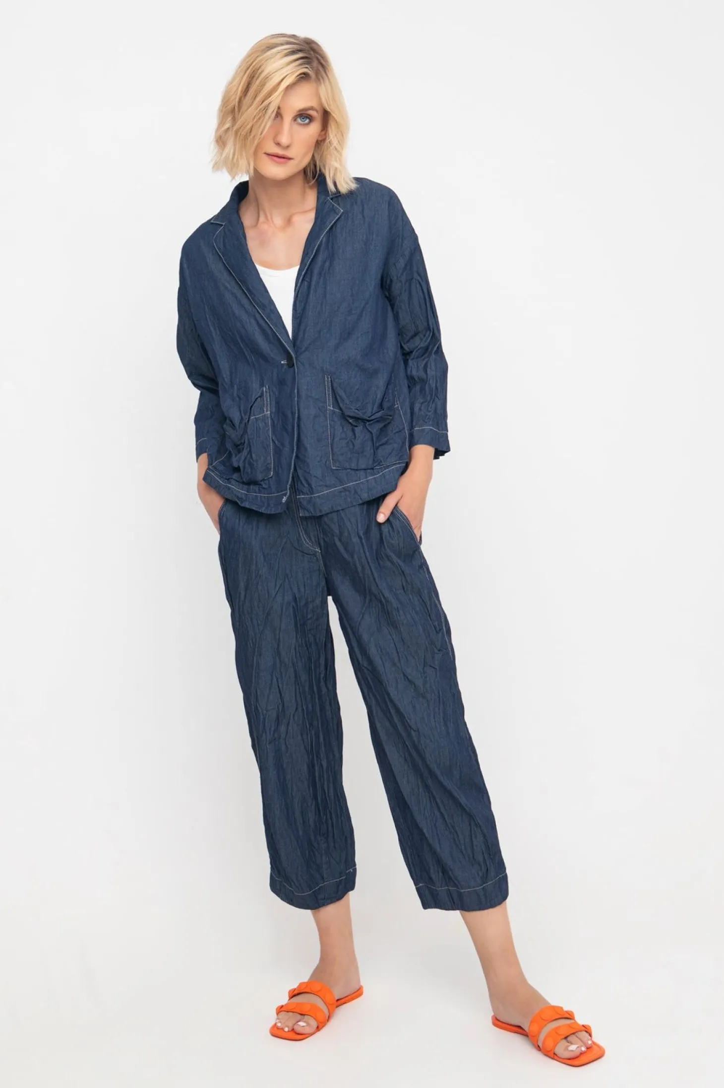 Women Alembika Ozai N Ku Crinkle Crop Trousers, Denim
