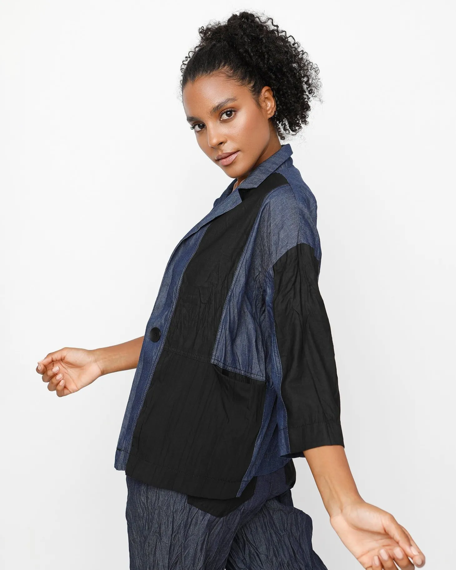 Women Alembika Ozai N Ku Crinkle Patch Shirt Jacket, Denim