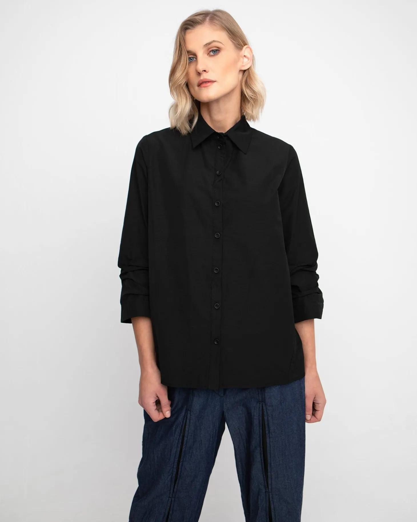 Women Alembika Ozai N Ku Taffeta Scrunch Sleeve Shirt, Black