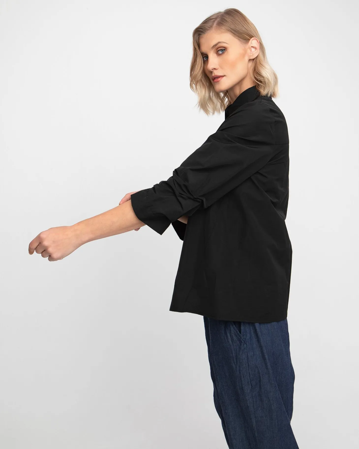 Women Alembika Ozai N Ku Taffeta Scrunch Sleeve Shirt, Black