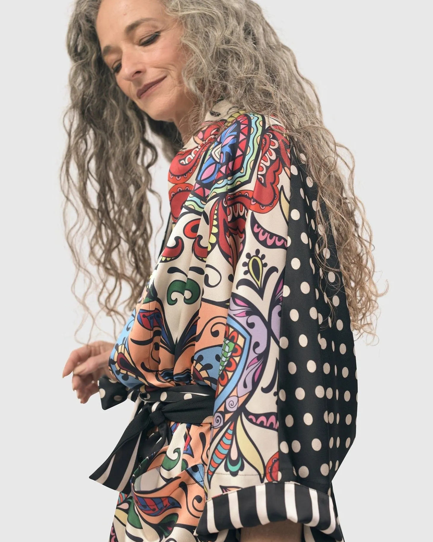 Women Alembika Paisley Dot Long Kimono Jacket, Multi