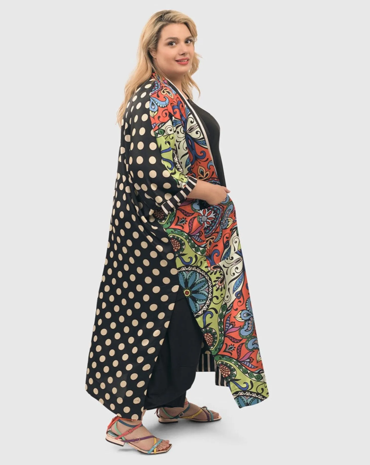Women Alembika Paisley Dot Long Kimono Jacket, Multi
