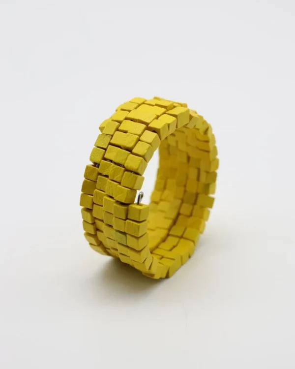Women Alembika Pashmina Wooden Beads Snake Bracelet, Yellow